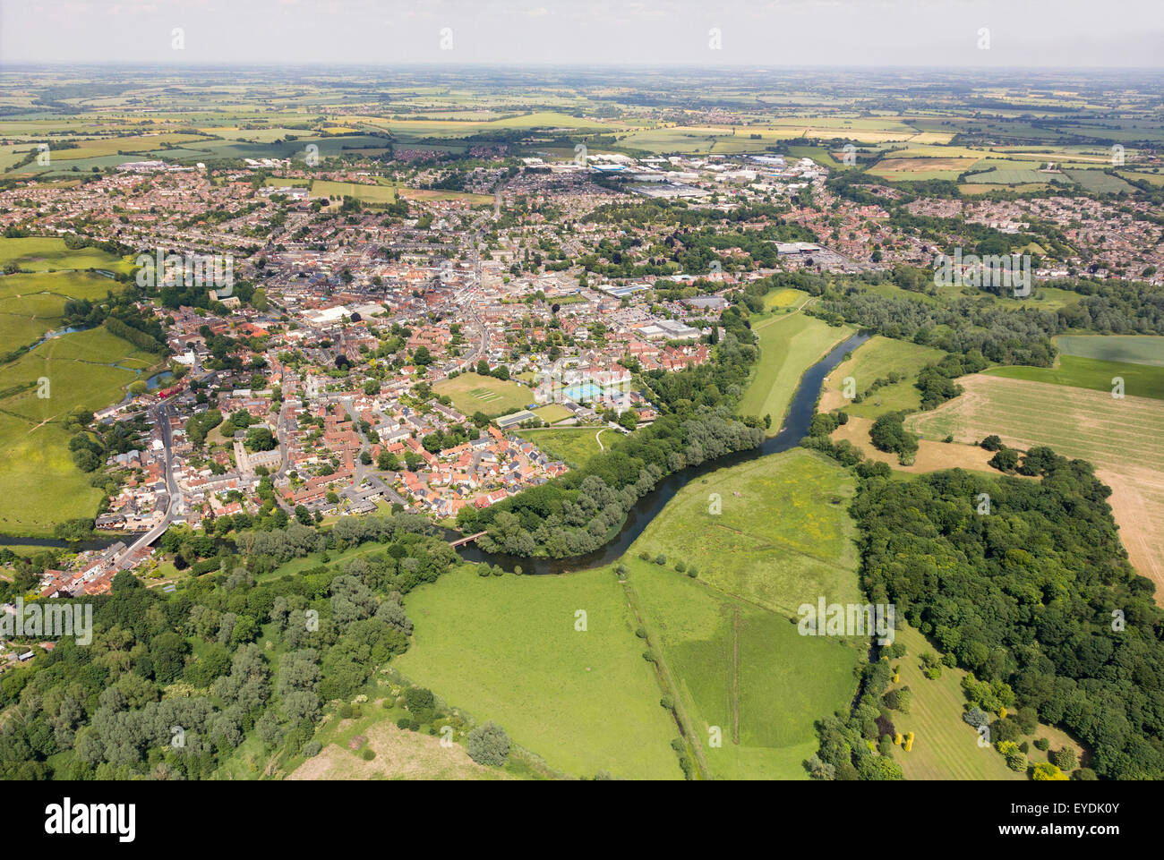 aerial view of Sudbury in Suffolk, UK Stock Photo