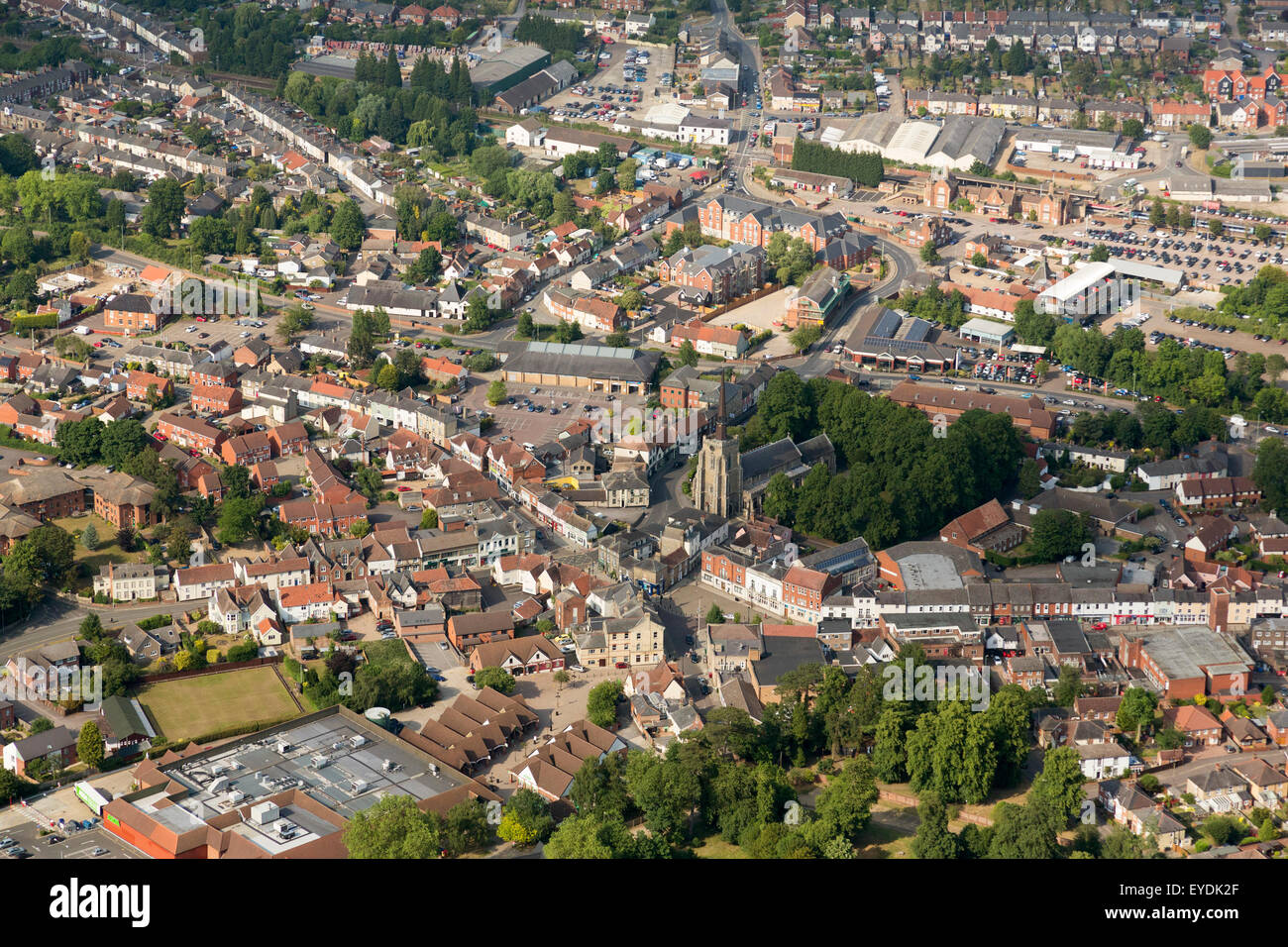 aerial view of Stowmarket town centre, Suffolk, UK Stock Photo
