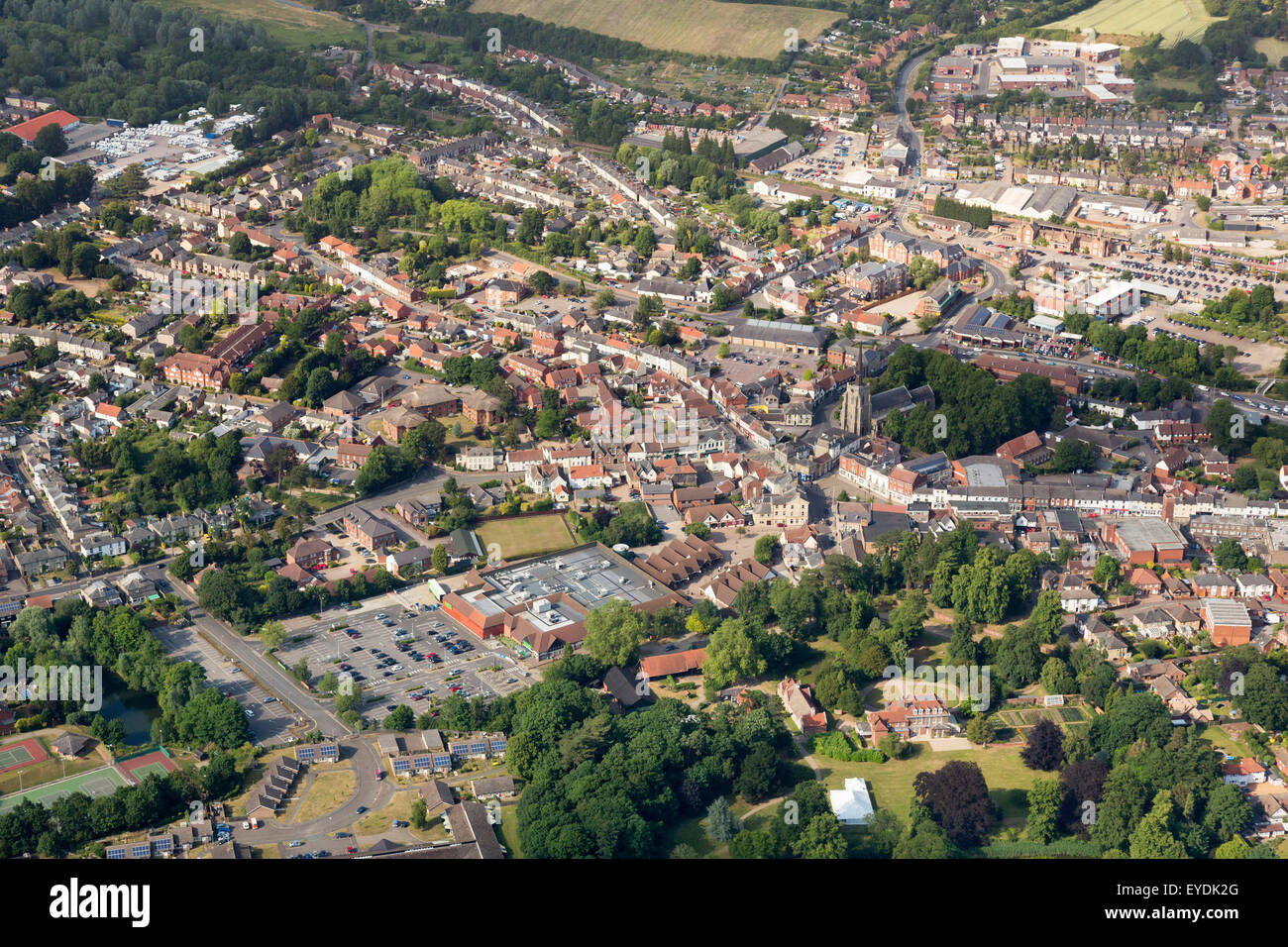 aerial view of Stowmarket town centre, Suffolk, UK Stock Photo