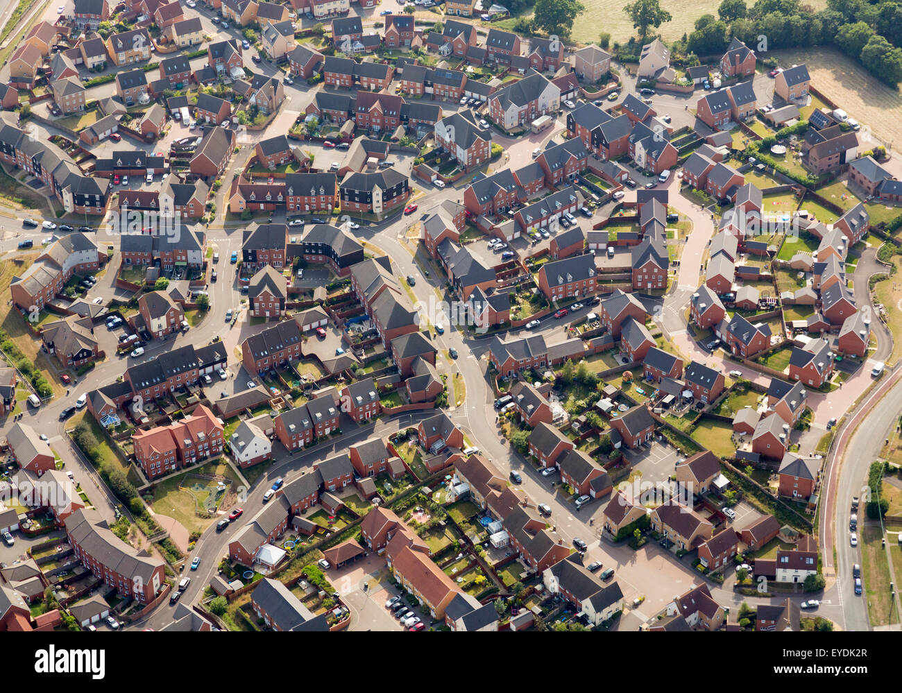 aerial view of the Cedars Park housing estate in Stowmarket, Suffolk