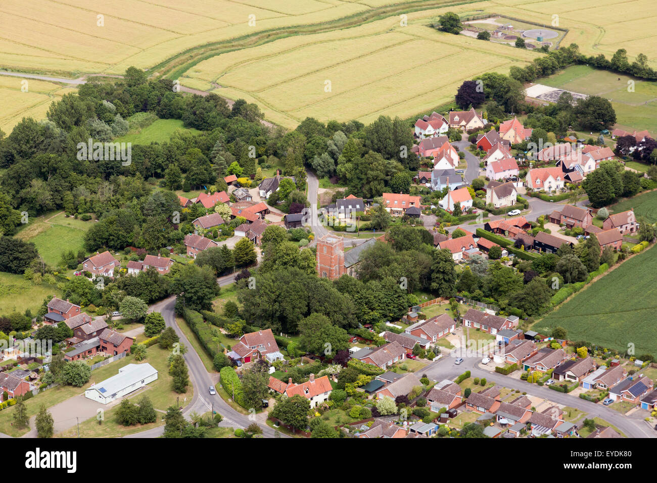 aerial view of Gislingham in Suffolk, UK Stock Photo