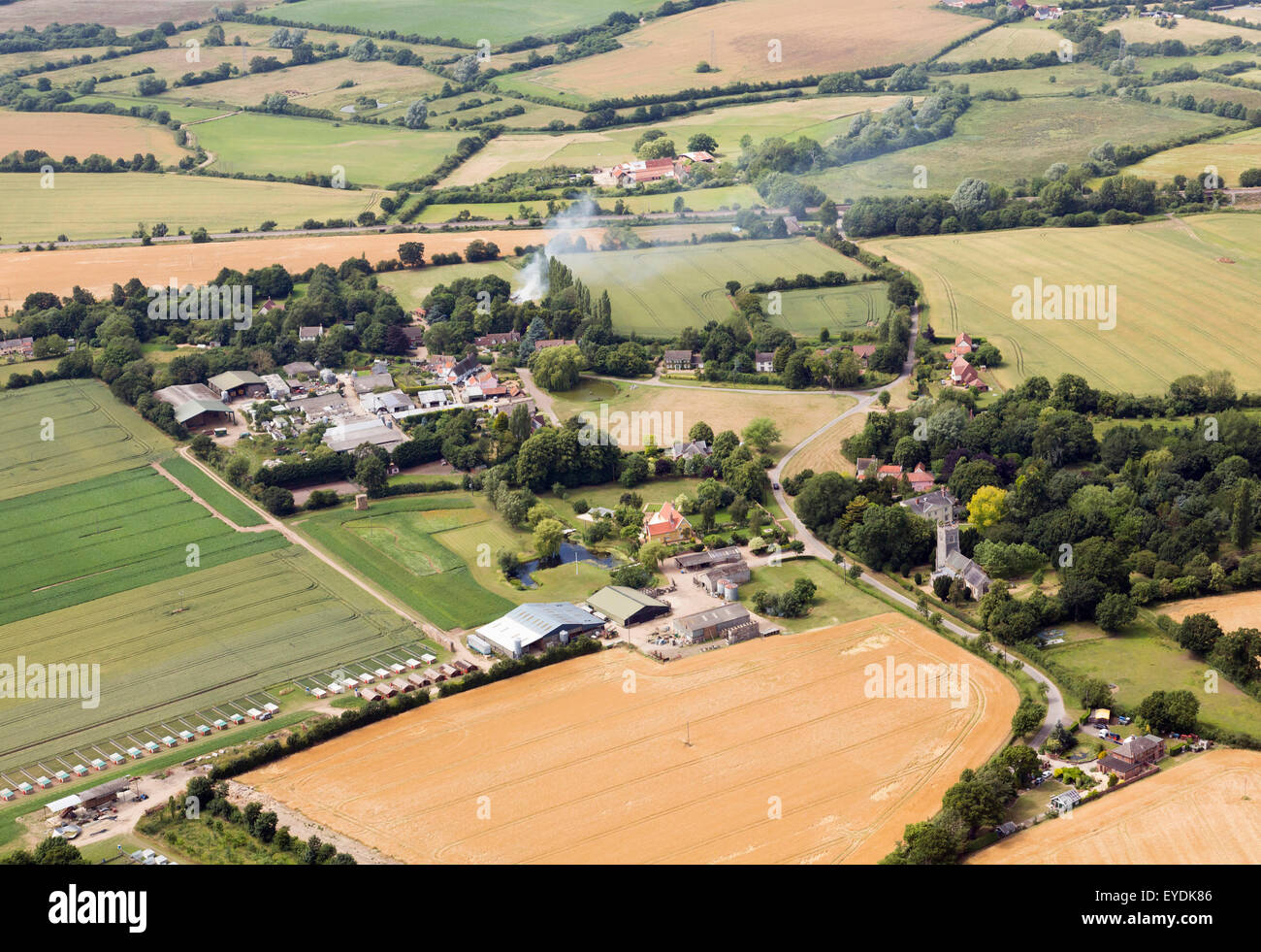 aerial view of Thrandeston in Suffolk, UK Stock Photo