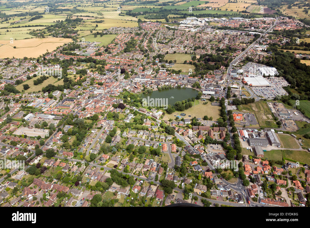 aerial photo of Diss, Norfolk, UK Stock Photo