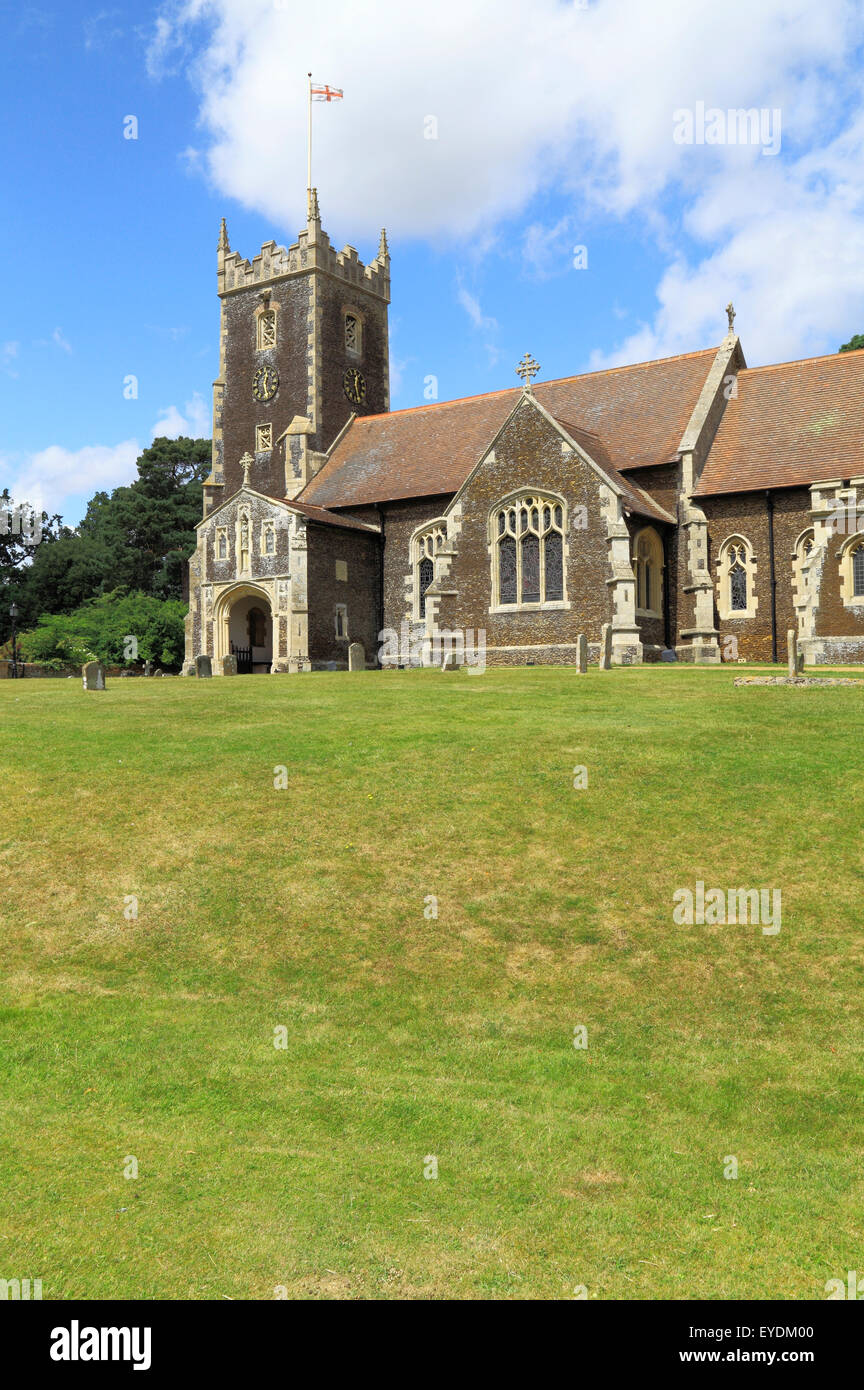Sandringham parish Church, St. George's Flag, Royal Estate, Norfolk England UK Stock Photo