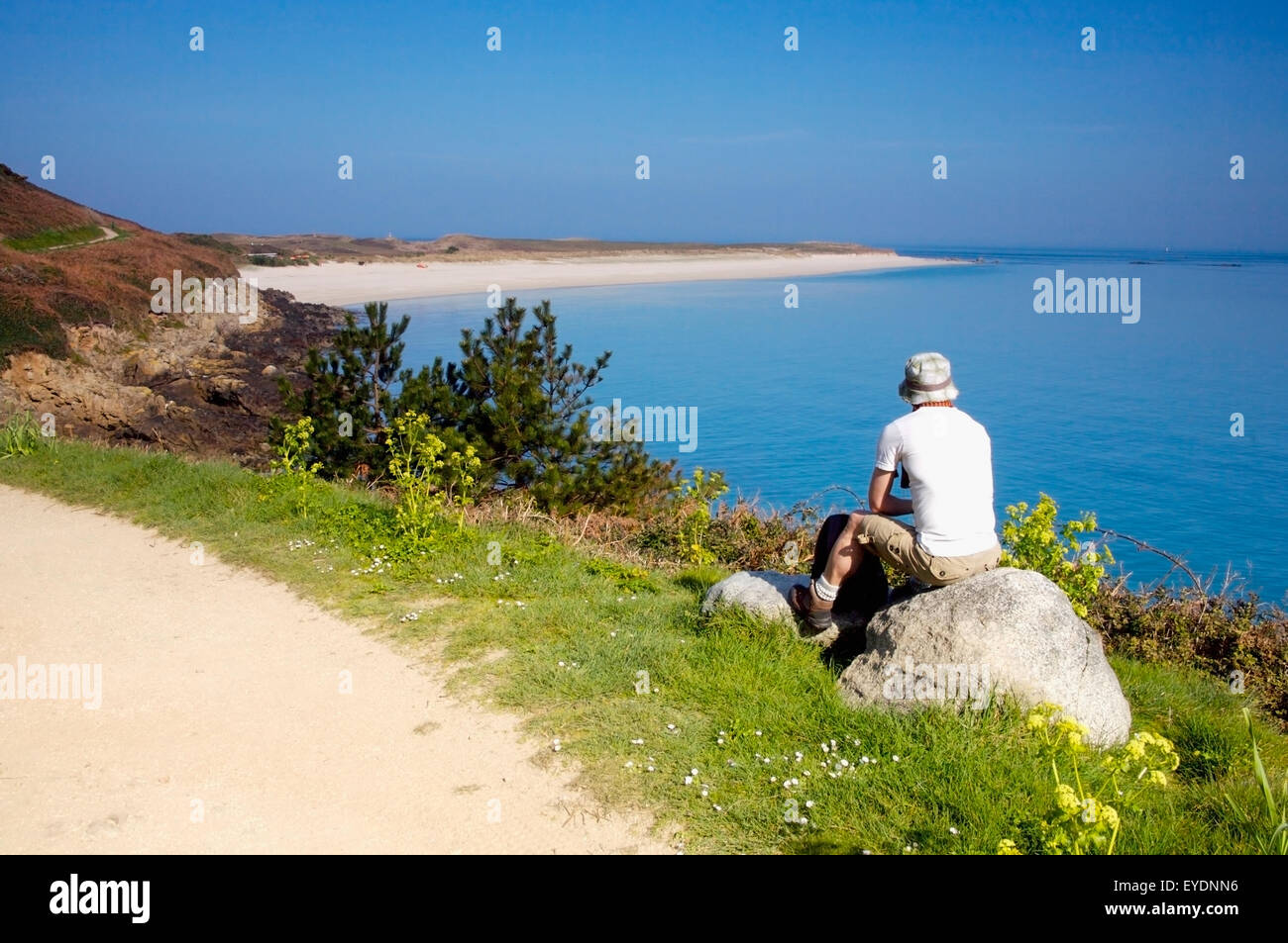 England Channel Islands Tourist On Shell Beach Herm Stock Photo Alamy