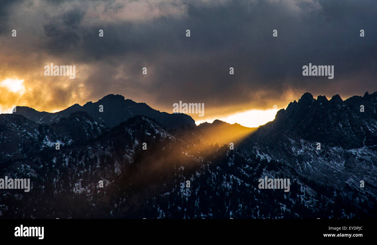 Sunset over Minarettes from Mammoth Mountain vista. Stock Photo