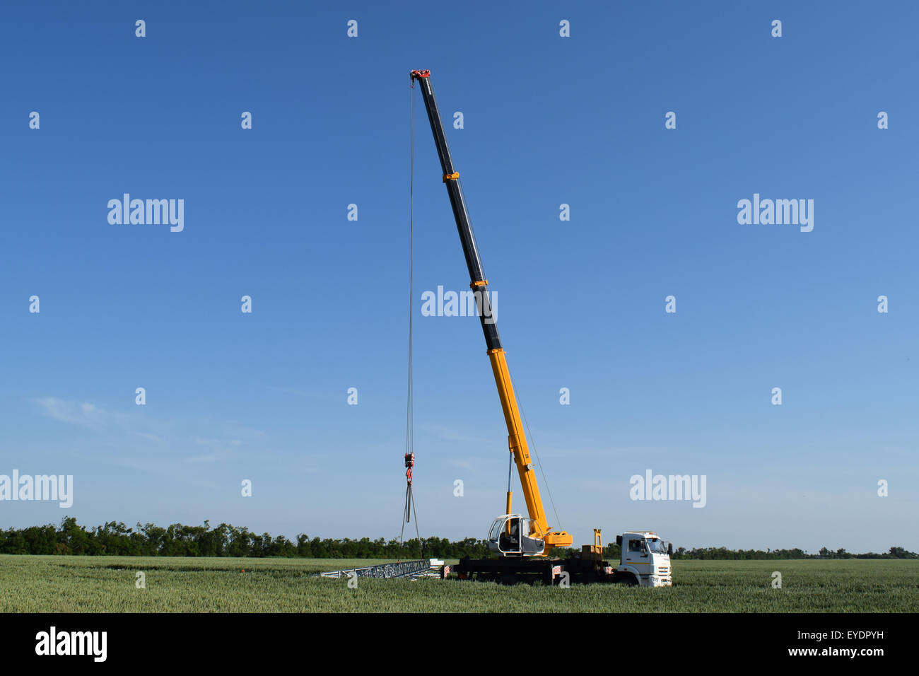 The elevator crane on a truck platform Stock Photo Alamy