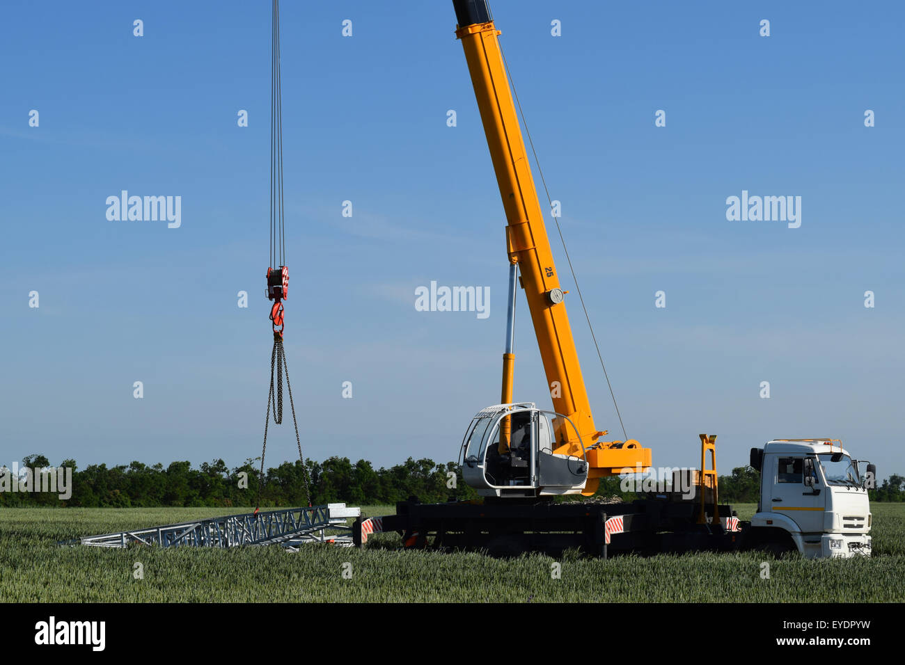 The elevator crane on a truck platform Stock Photo Alamy