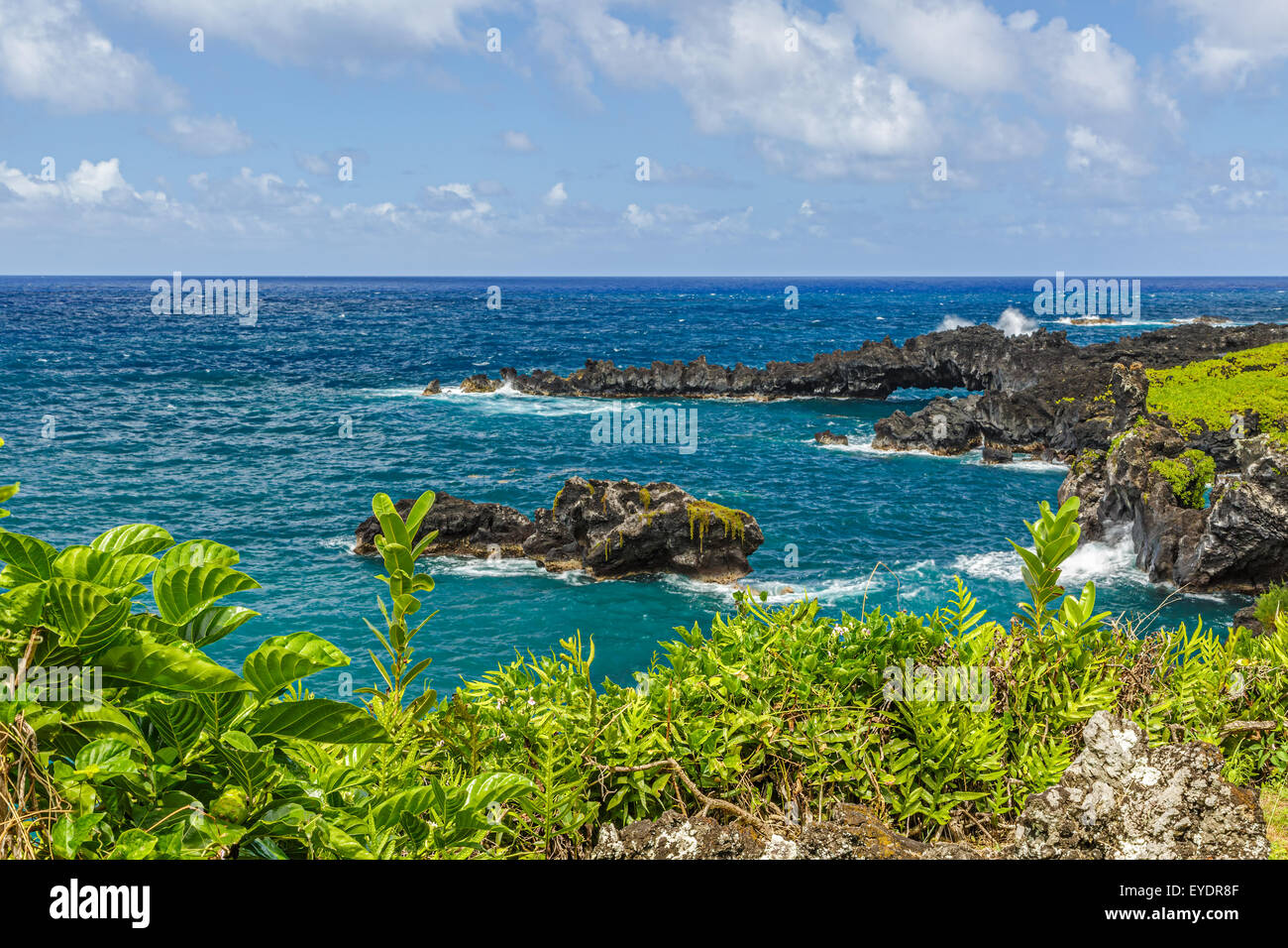 Waianapanapa State Park, home to a black beach, a popular destination on the Road to Hana on Maui, Hawaii Stock Photo