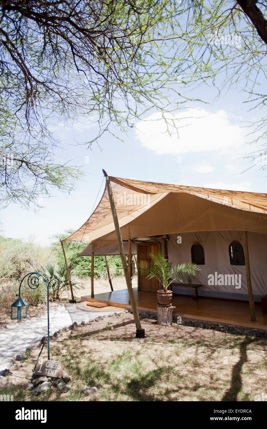 Kenya, Luxury tented accommodation at Joy's Camp; Shaba National Reserve Stock Photo