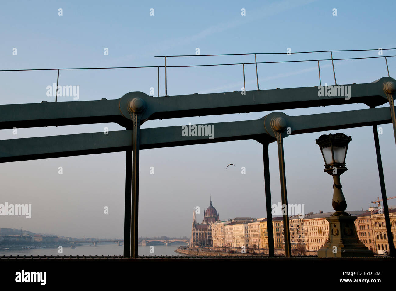 Views Of The Hngarian Parliament From The Chain Bridge, Budapest, Hungary Stock Photo