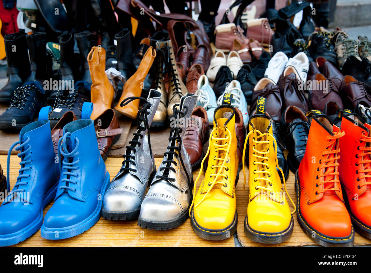 Coloured Dr Marteens Boots On Display At Brick Lane Market East London London Uk Stock Photo Alamy
