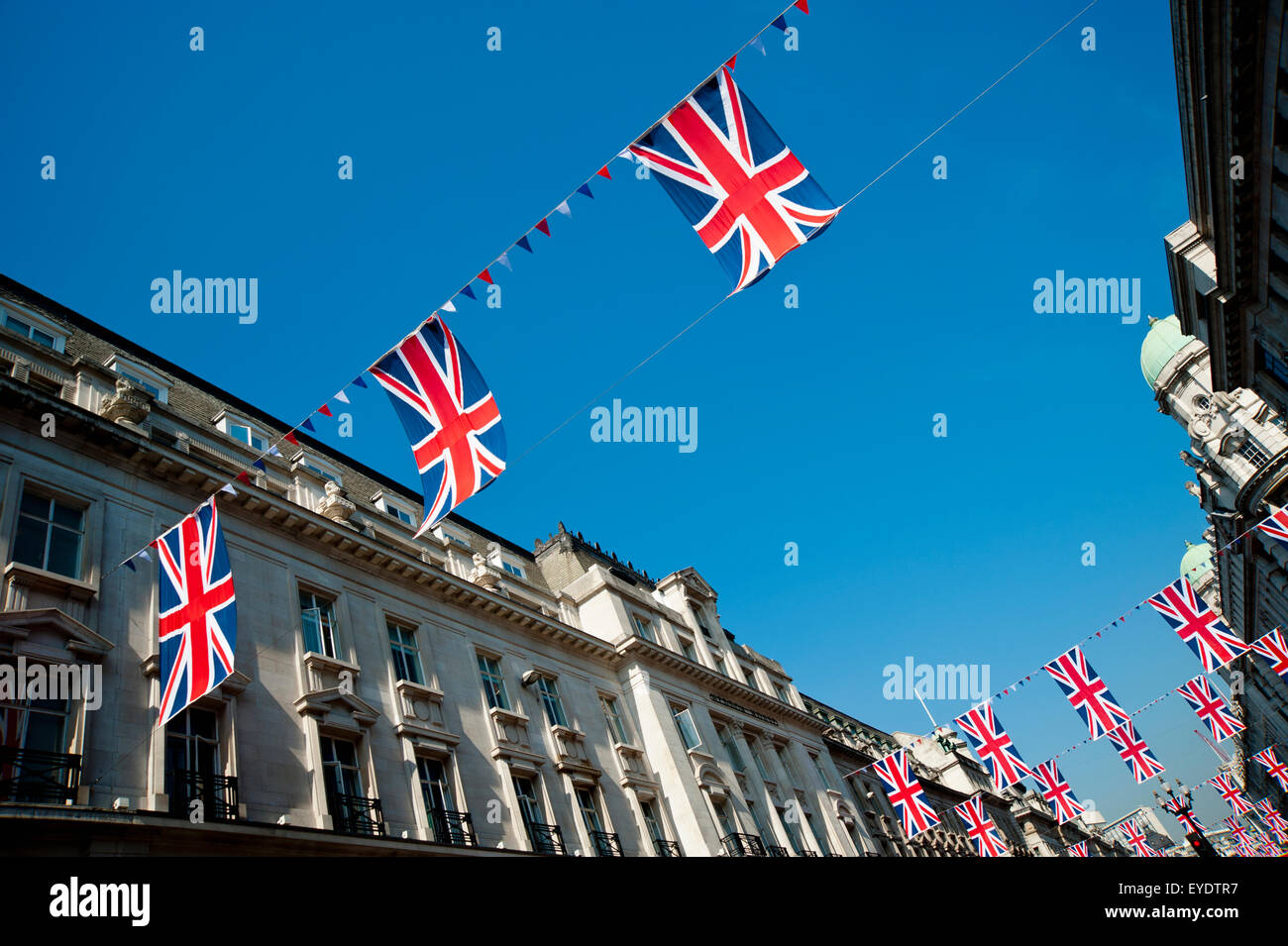 Union Jacks decorating Regent Street in Central London, London, UK