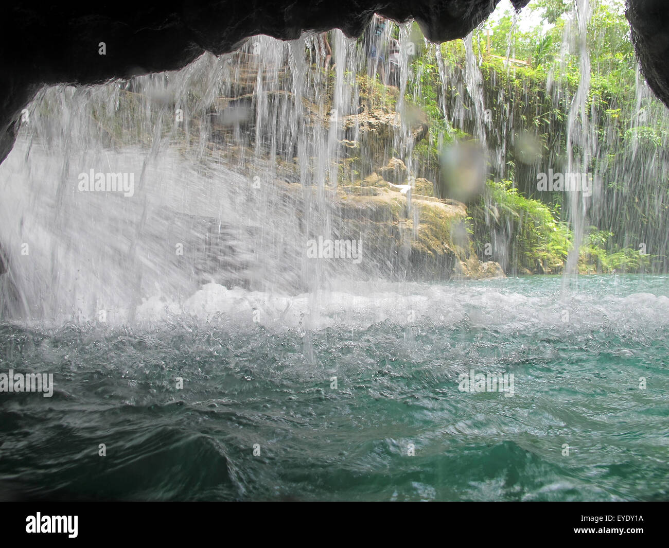 Cave under a waterfall, Blue Hole, White River, Ocho Rios, St. Ann, Jamaica Stock Photo
