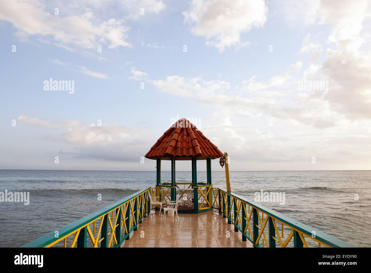 Pier and the Caribbean Sea, Franklyn D Resort, Runaway Bay, St. Ann, Jamaica Stock Photo