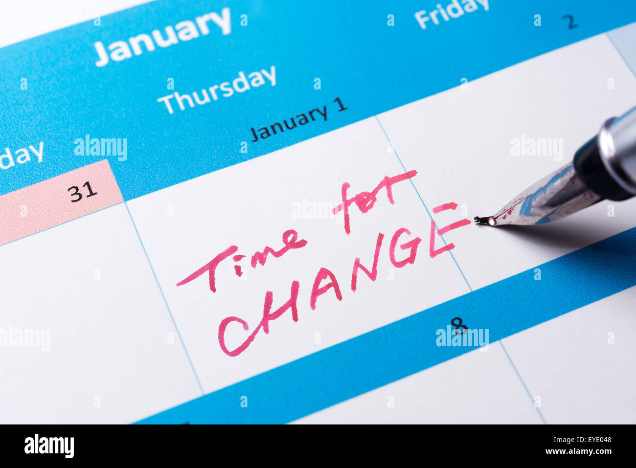 Time for change written on the calendar with a pen Stock Photo