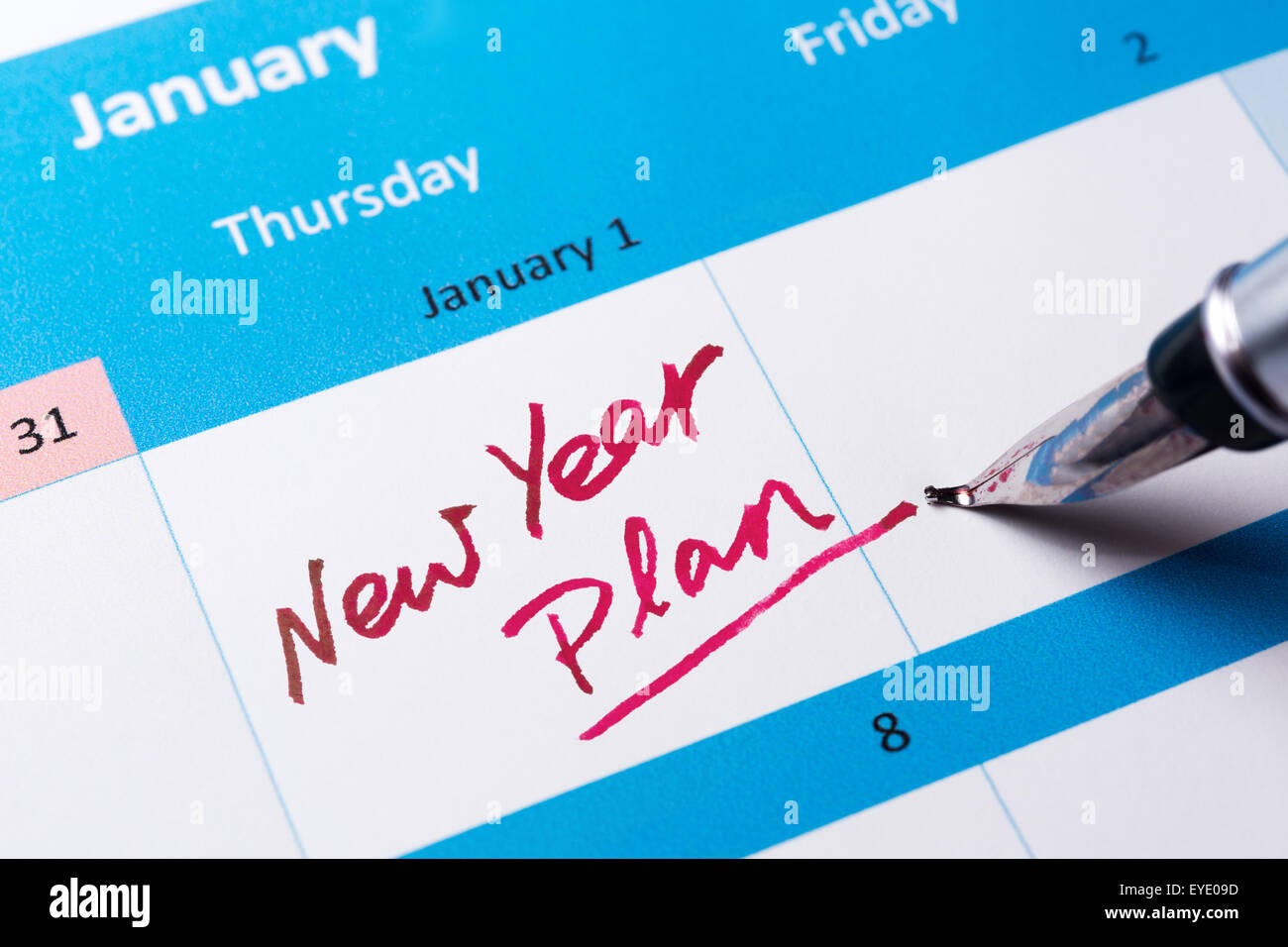New year plan words written on calendar Stock Photo