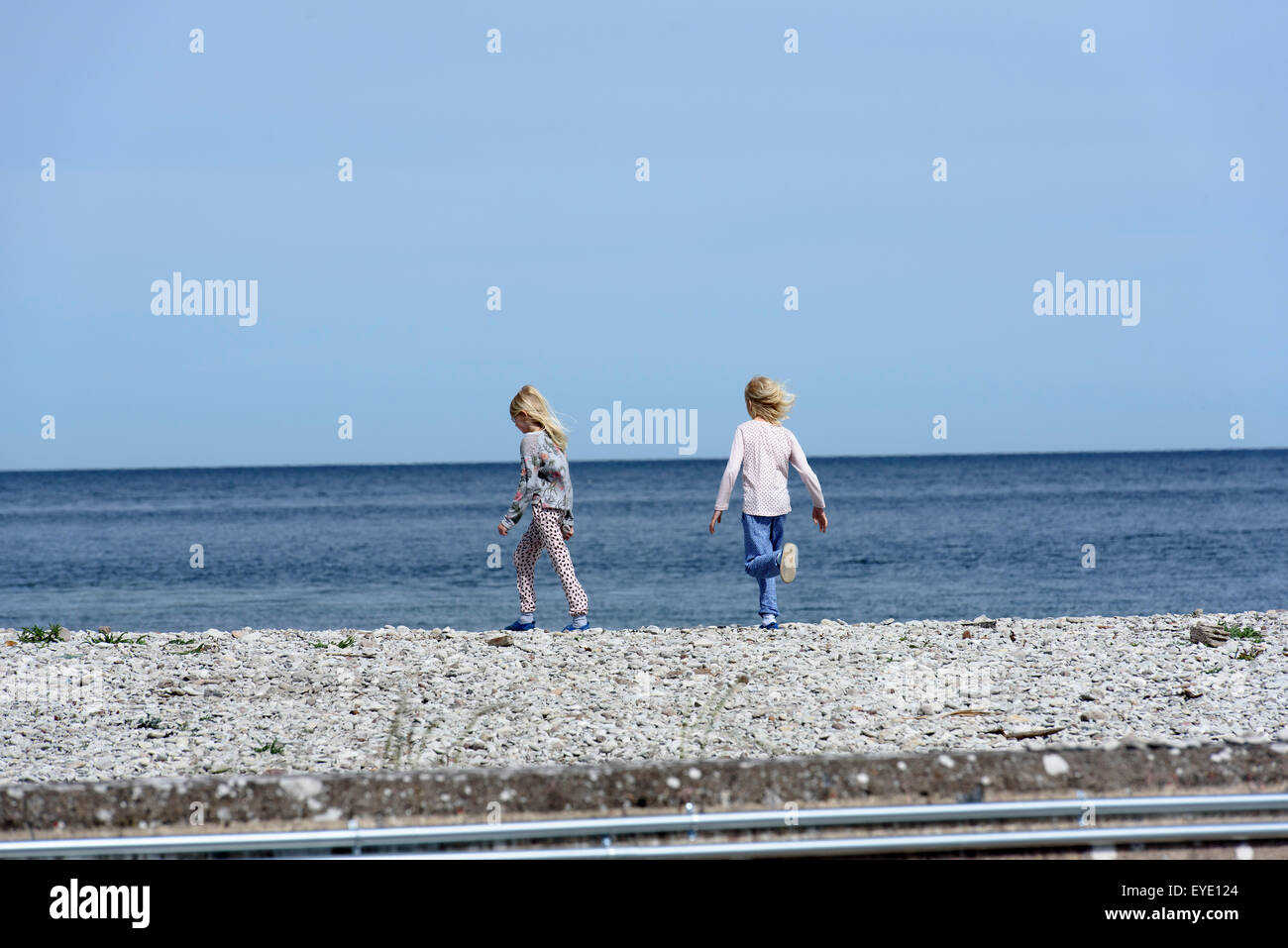 children at Port of Lickershamn, Isle of Gotland, Sweden Stock Photo