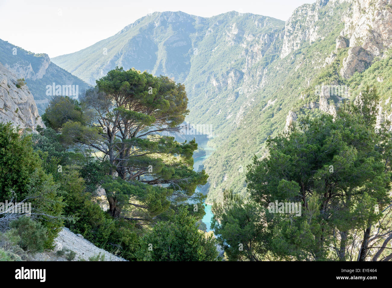 The lower section of the Verdon gorges seen from a vantage point of the road leading to the village of la Palud- sur- Verdon. Stock Photo