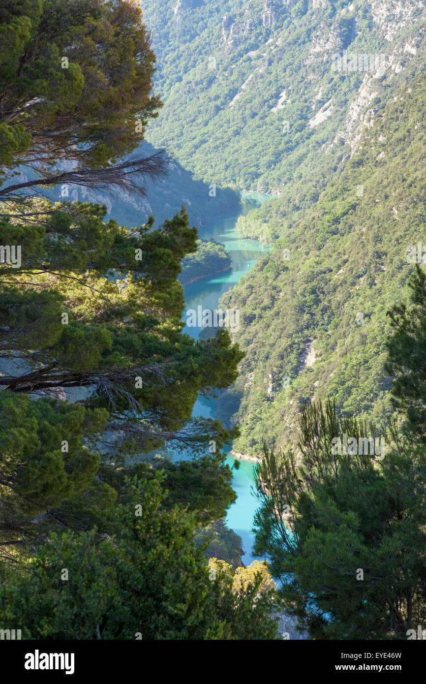 The lower section of the Verdon gorges seen from a vantage point of the road leading to the village of la Palud- sur- Verdon. Stock Photo