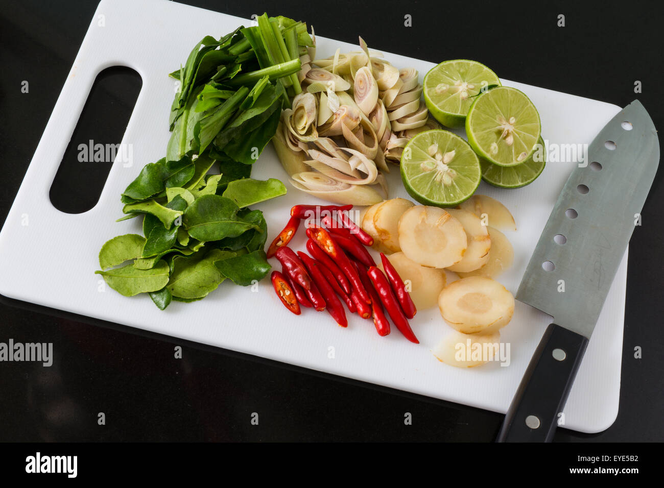 Various kinds of ingredients for Thai dish : Tom Yum Stock Photo