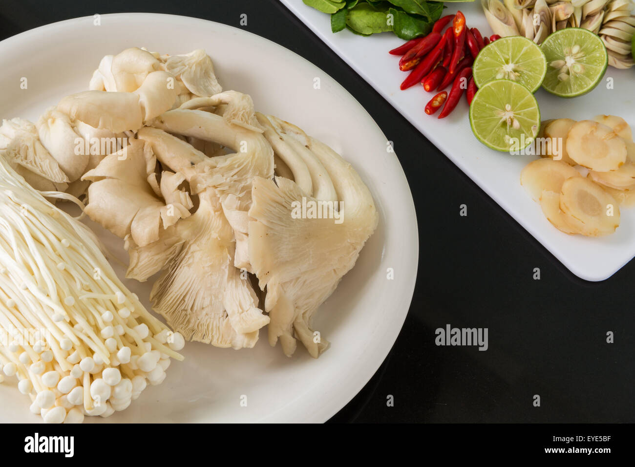 Various kinds of ingredients for Thai dish : Tom Yum Stock Photo