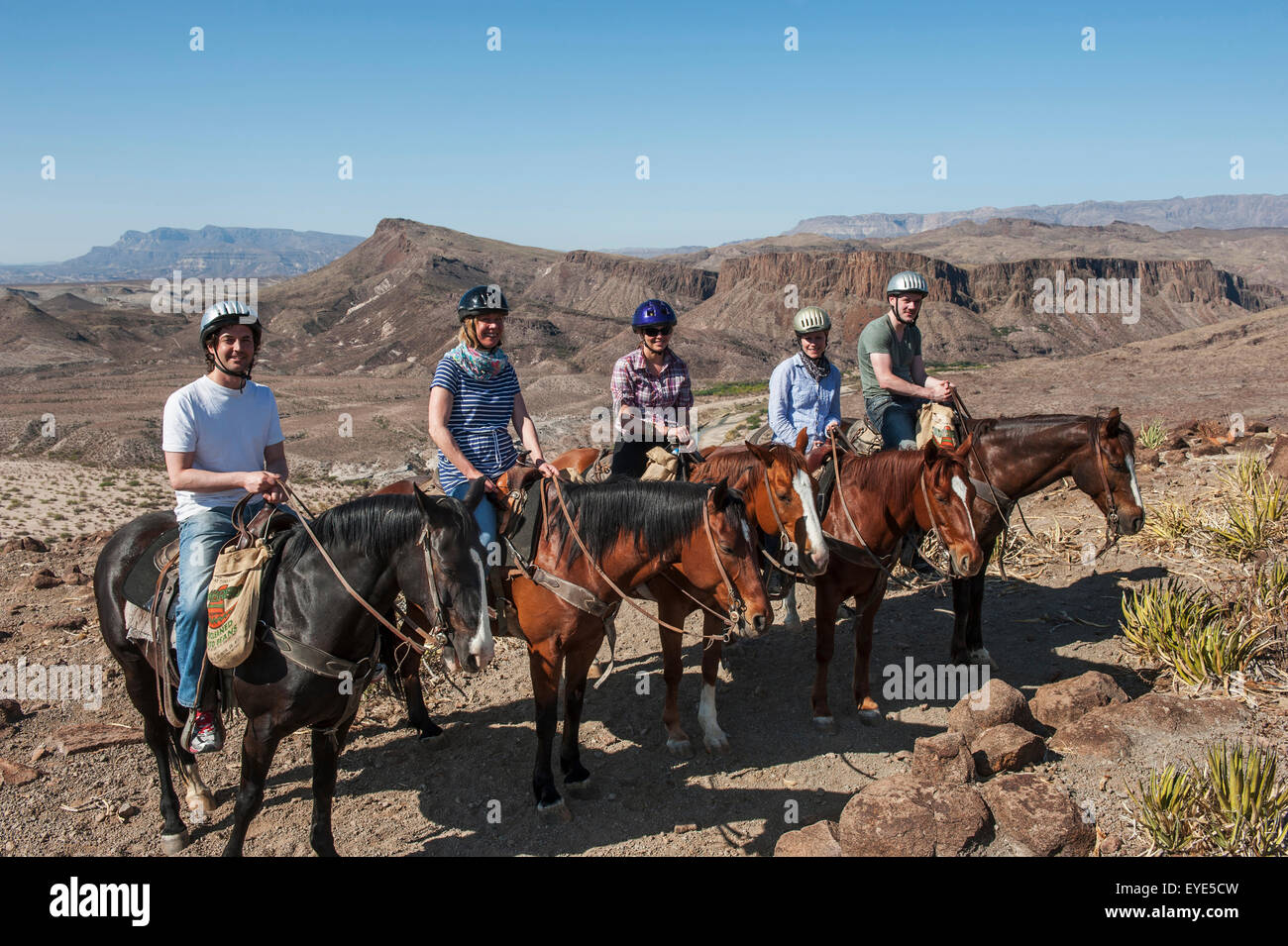 Horseback Riding In Big Bend Ranch State Park, Texas, Usa Stock Photo