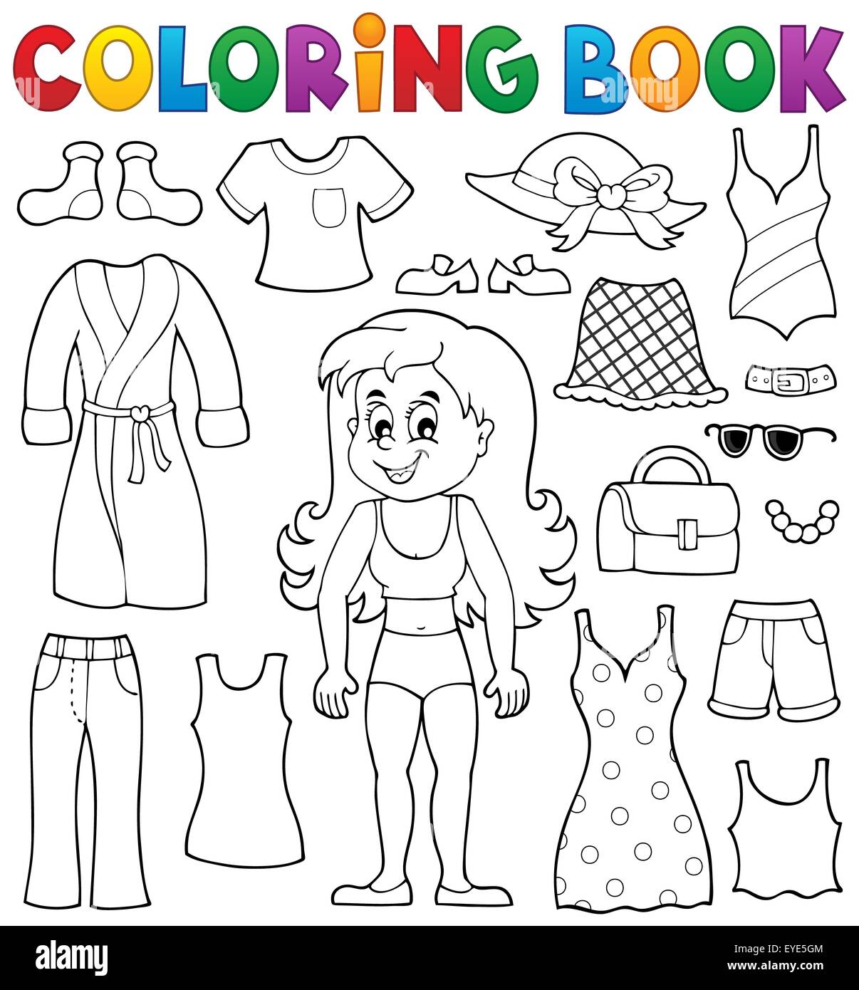 Coloring book girl with clothes theme 1 - picture illustration Stock Photo  - Alamy