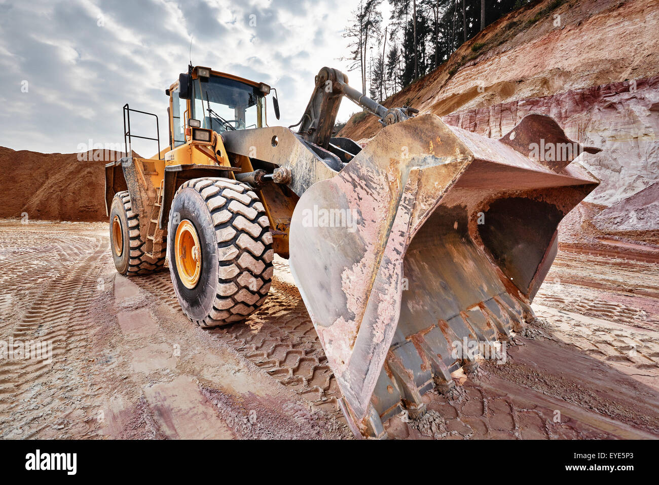 Shovel excavator in kaolin pit, mining of kaolin, Gebenbach, Bavaria, Germany Stock Photo