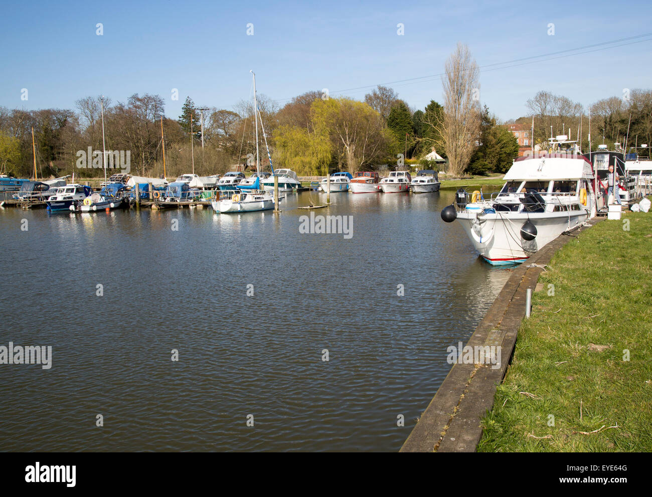 Leisure boats on the Norfolk Broads, Somerleyton marina, near Lowestoft, Suffolk, England, UK Stock Photo