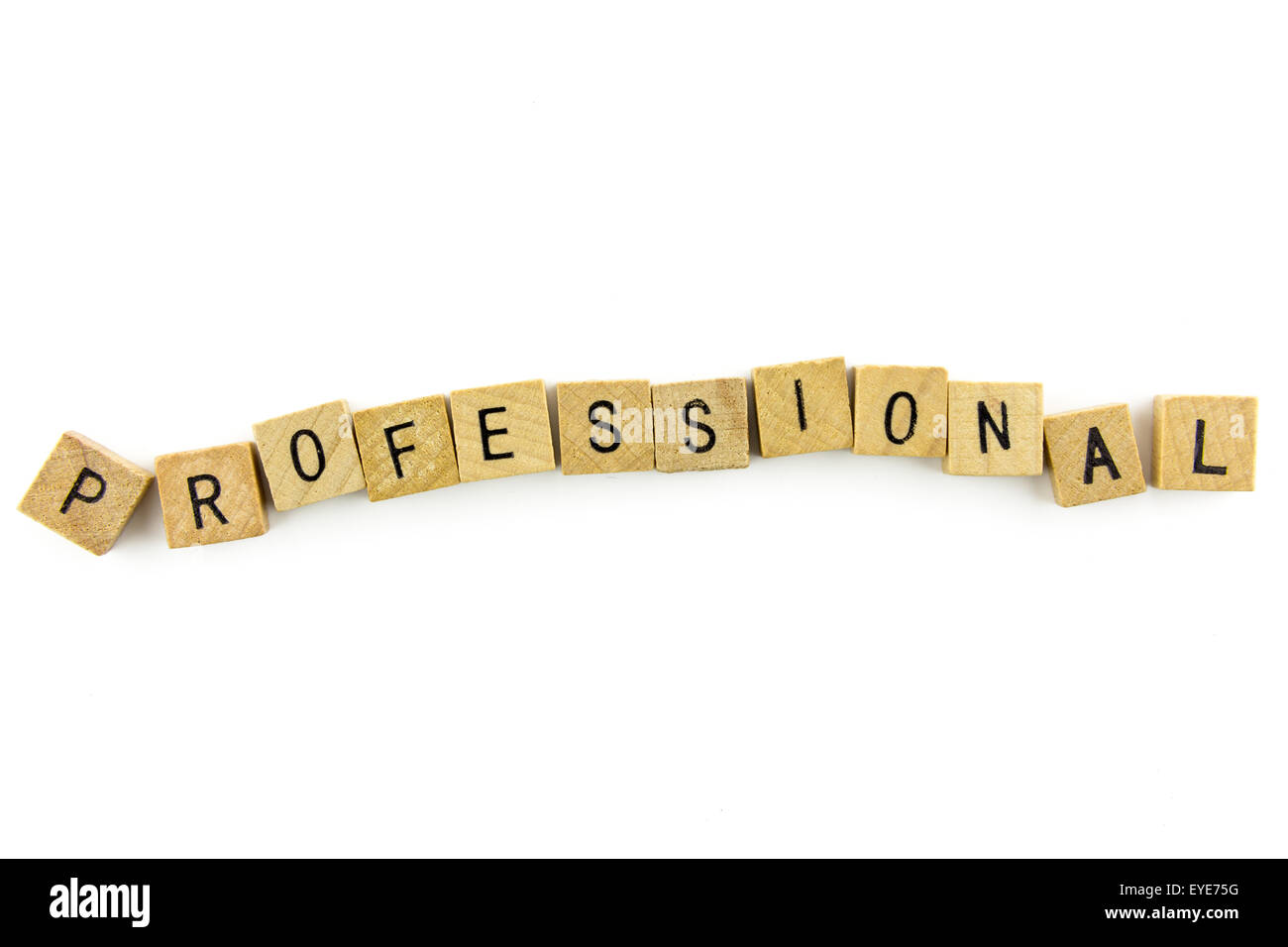 Professional word wooden alphabet blocks on white background from top view Stock Photo