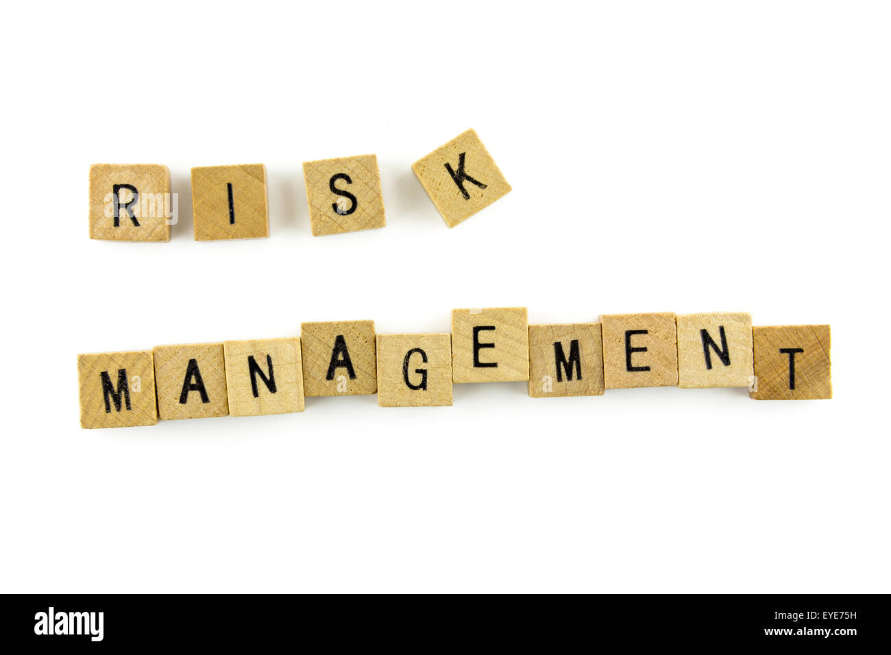 RISK MANAGEMENT word wooden alphabet blocks on white background from top view Stock Photo
