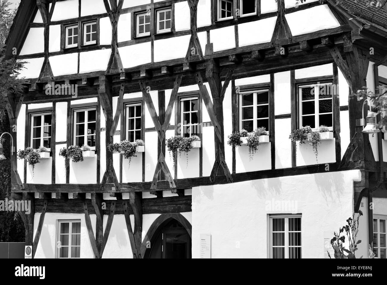 Germany, Biberach a.d.Riß:  Old Townhall (Altes Rathaus) as black and white version Stock Photo