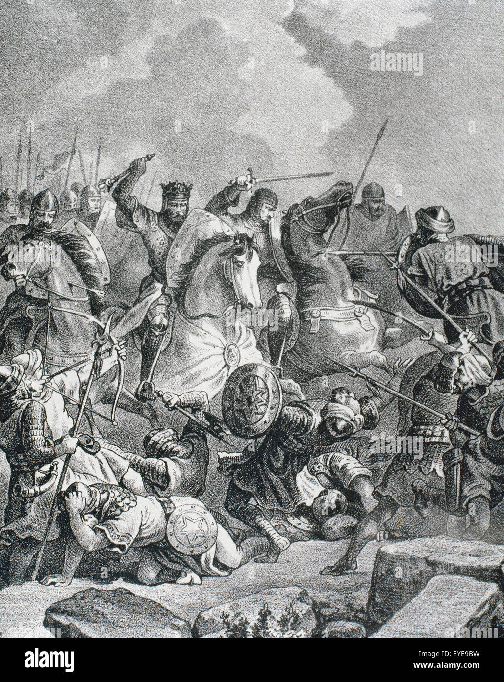 History of Spain. Battle of River Salado (30 october 1340). Engraving, 19th century. Stock Photo