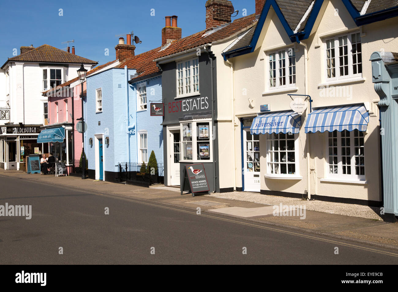 Attractive historic buildings and shops, Aldeburgh, Suffolk, England, UK Stock Photo