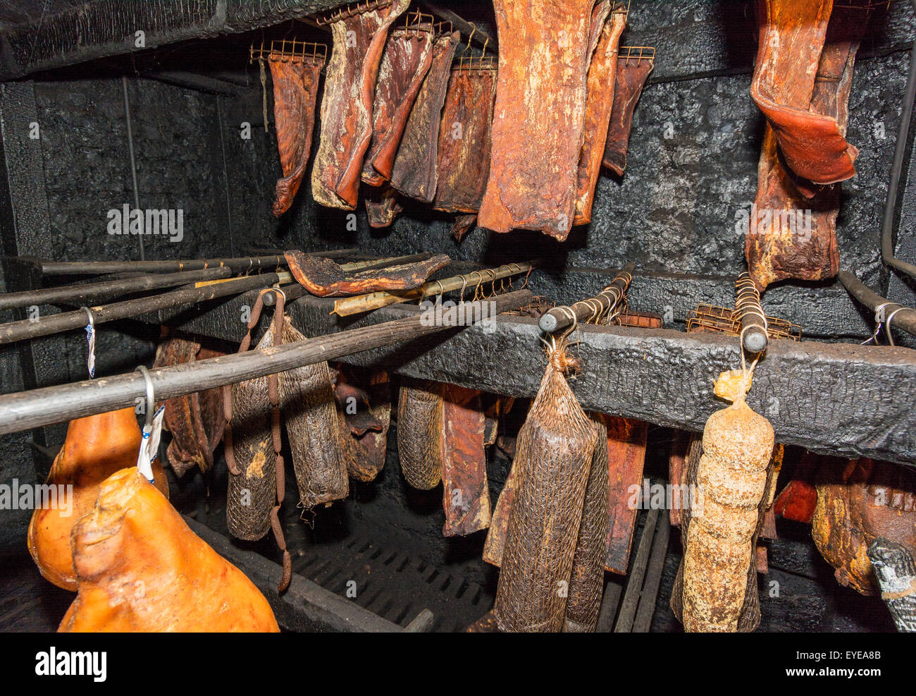 Iowa, Amana Colonies, Amana Meat Shop & Smokehouse, historic smokehouse exhibit Stock Photo