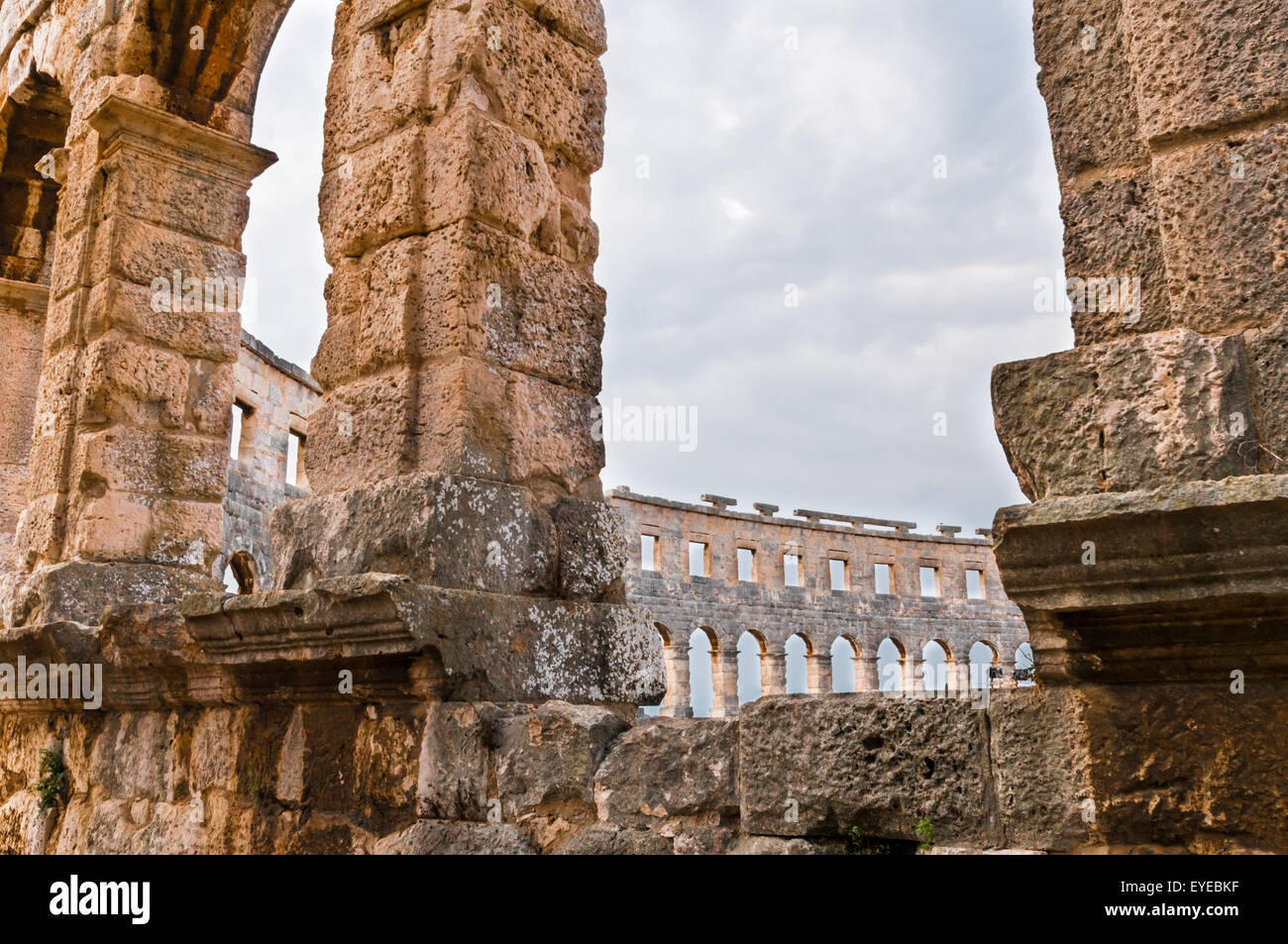 Roman amphitheatre (Arena) in Pula. It was constructed in 27 BC - 68 AD and is among six largest surviving Roman arenas in the W Stock Photo