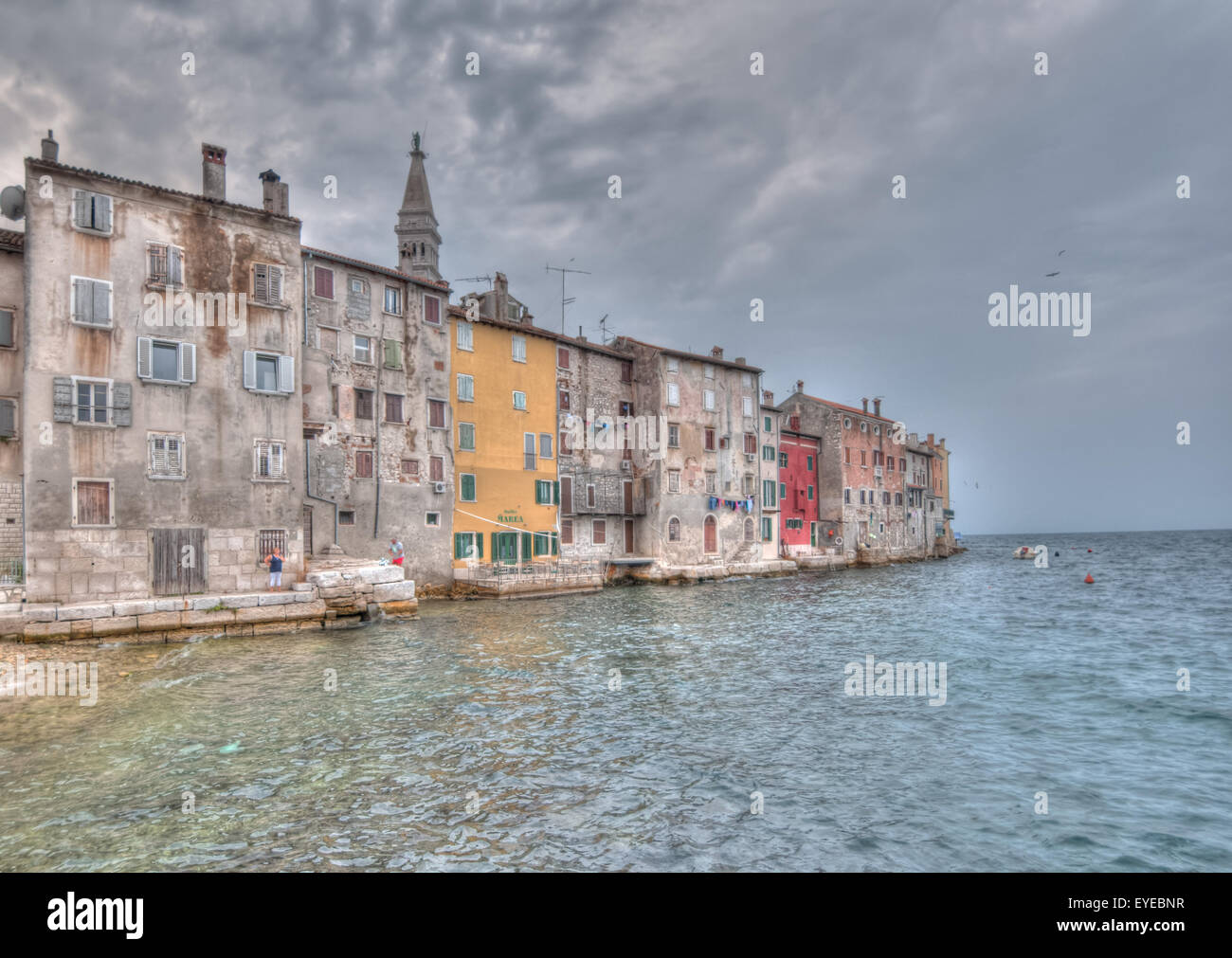 Aerial shoot of Old town Rovinj at sunset, Istra region, Croatia. HDR europe Stock Photo