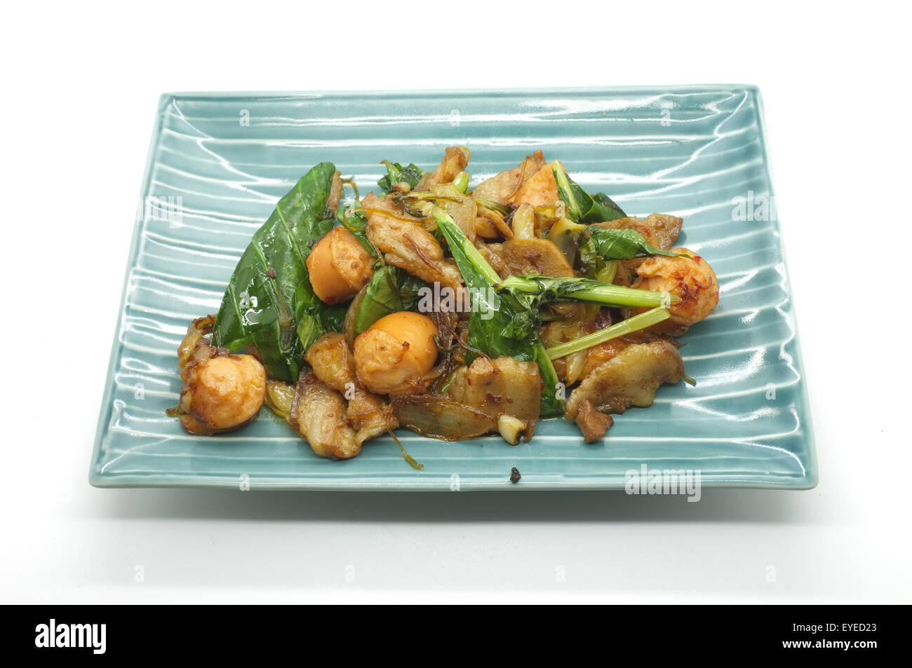 Stir fried green vegetables with pork and sausage Stock Photo Alamy