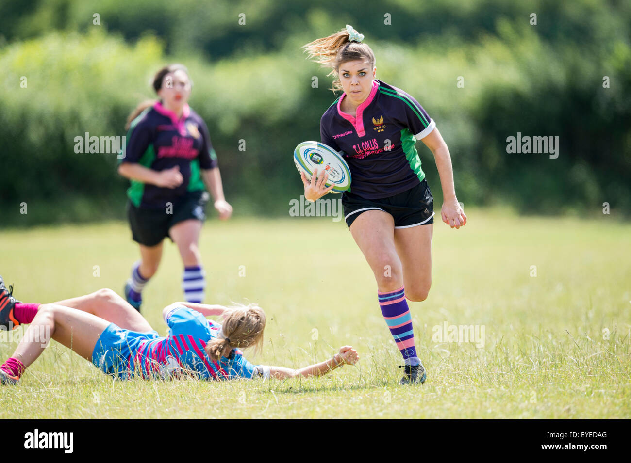 Female rugby players in action Stock Photo Alamy
