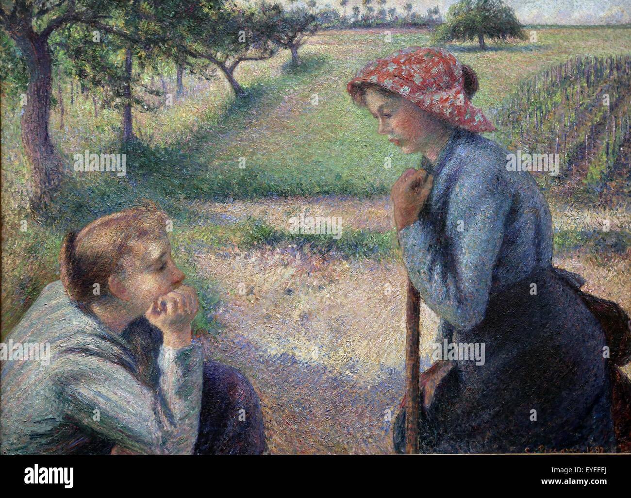 Camille Pissarro (1830-1903). French painter. Two young Peasant Women, 1891-92. Oil on canvas. Stock Photo
