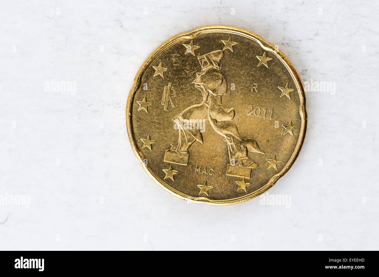twenty Euro cent Coin with Italian backside used look Stock Photo