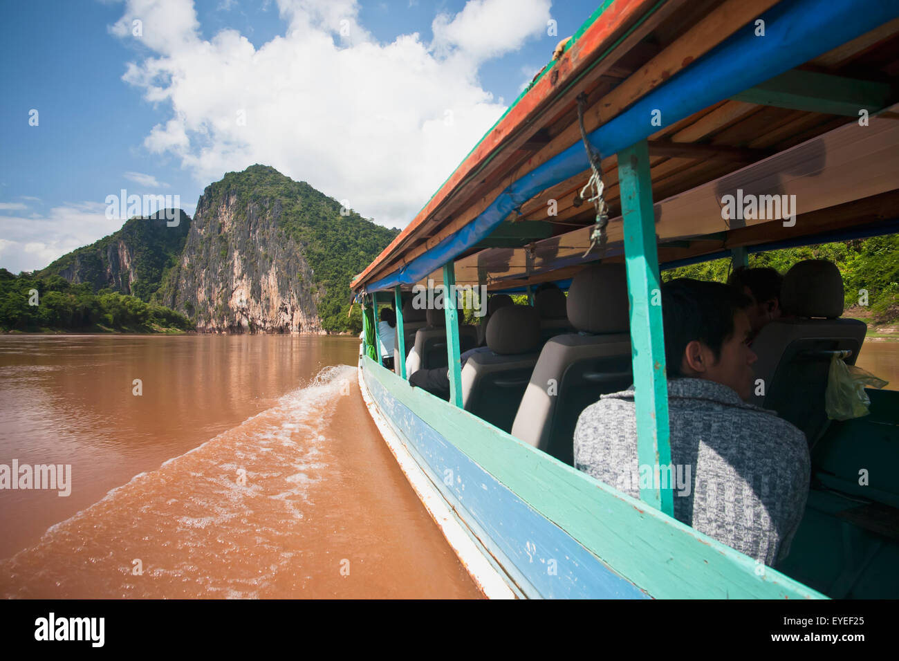 A boat trip down the Mekong River; Laos Stock Photo