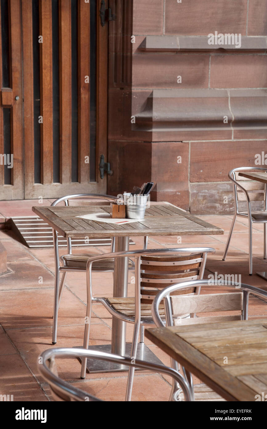 Cafe Table and Chairs at Liverpool Anglican Cathedral, England, UK