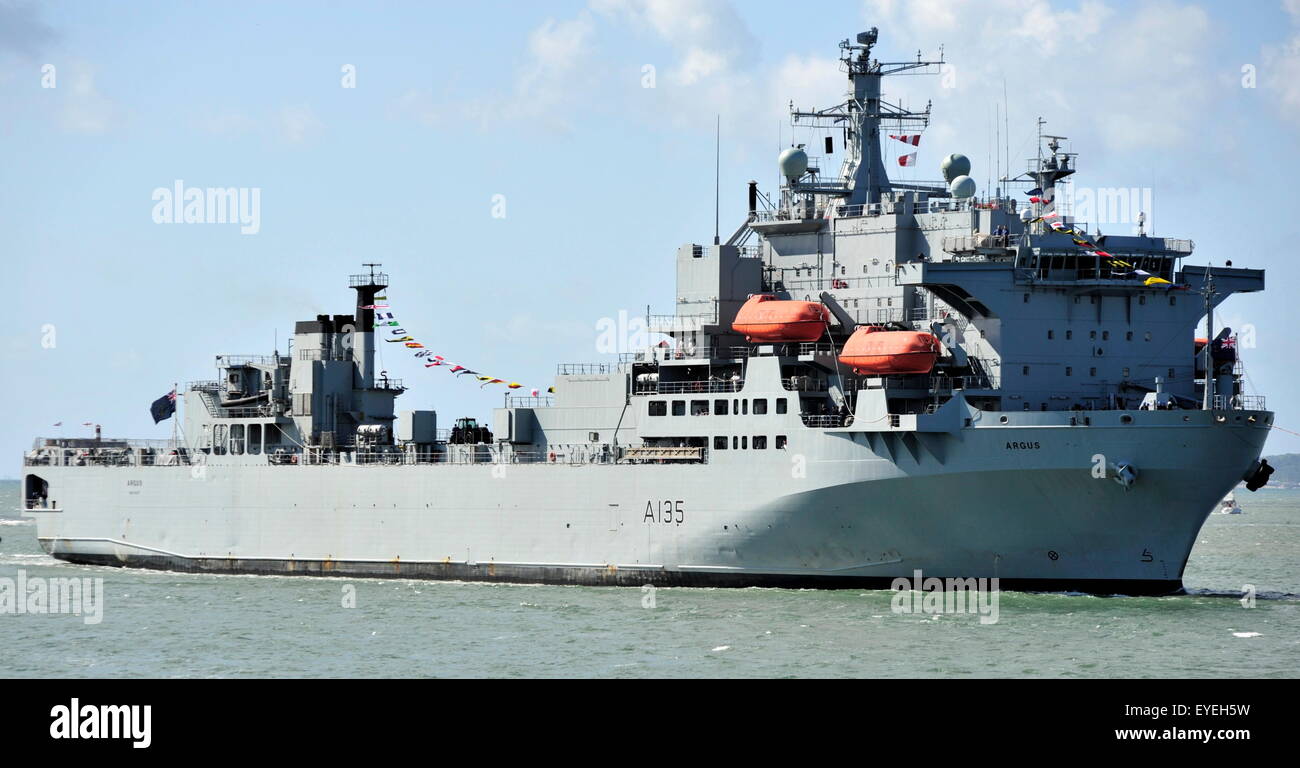 AJAXNETPHOTO. - 6TH JUNE, 2015. PORTSMOUTH, ENGLAND. - RFA SHIP ARRIVES - RFA ARGUS  PRIMARY CASUALTY RECEIVING SHIP (PCRS). PHOTO:TONY HOLLAND/AJAX REF:D150606 38388 Stock Photo
