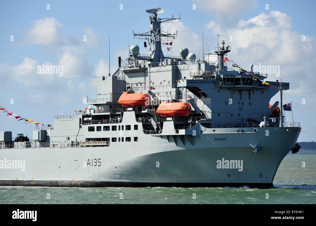 AJAXNETPHOTO. - 6TH JUNE, 2015. PORTSMOUTH, ENGLAND. - RFA SHIP ARRIVES - RFA ARGUS  PRIMARY CASUALTY RECEIVING SHIP (PCRS). PHOTO:TONY HOLLAND/AJAX REF:D150606 38397 Stock Photo