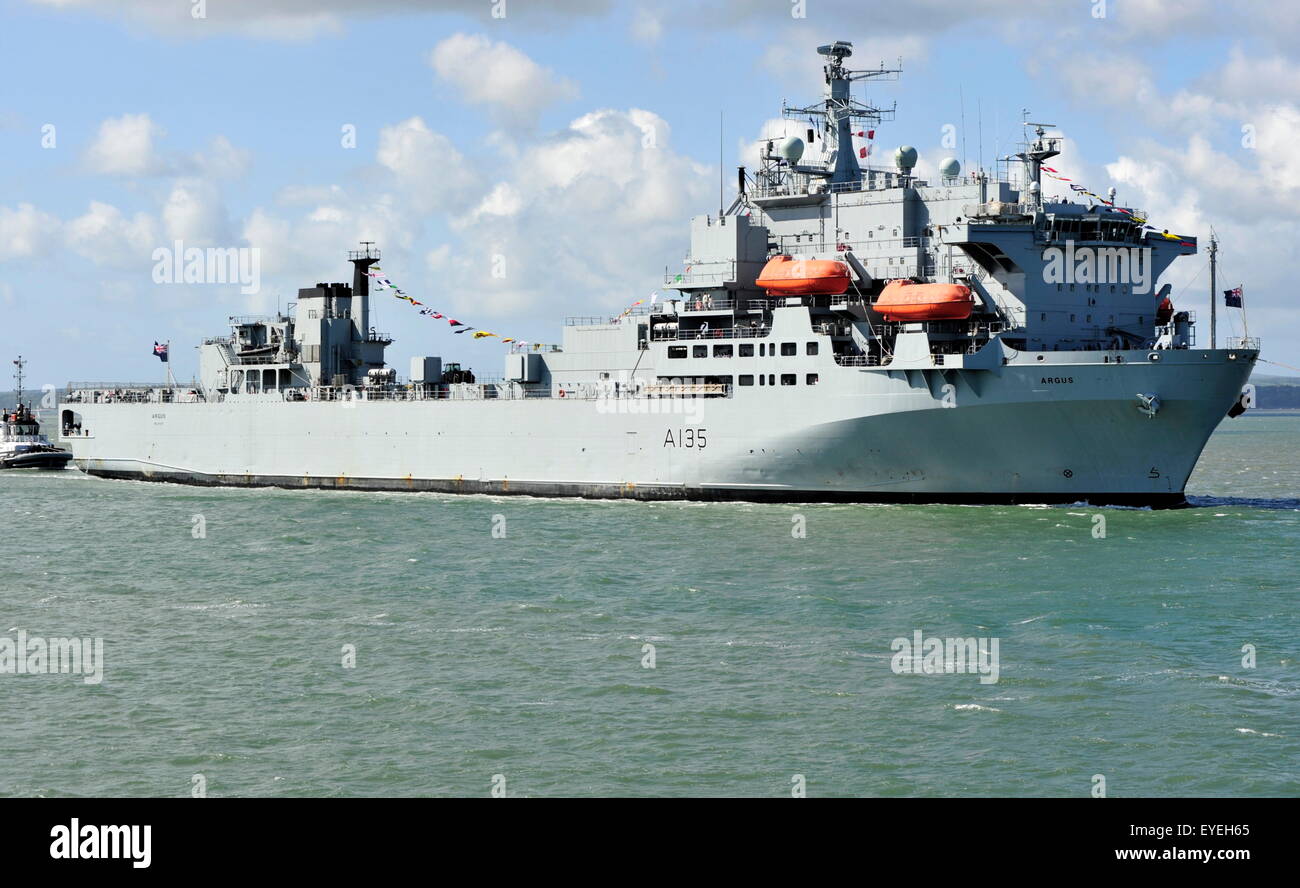 AJAXNETPHOTO. - 6TH JUNE, 2015. PORTSMOUTH, ENGLAND. - RFA SHIP ARRIVES - RFA ARGUS  PRIMARY CASUALTY RECEIVING SHIP (PCRS). PHOTO:TONY HOLLAND/AJAX REF:D150606 38401 Stock Photo