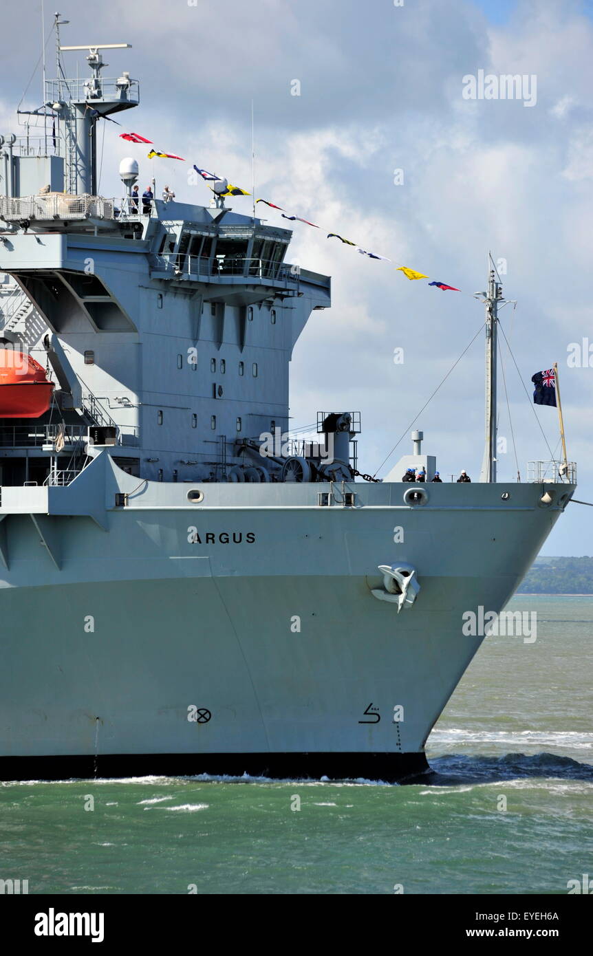 AJAXNETPHOTO. - 6TH JUNE, 2015. PORTSMOUTH, ENGLAND. - RFA SHIP ARRIVES - RFA ARGUS  PRIMARY CASUALTY RECEIVING SHIP (PCRS). PHOTO:TONY HOLLAND/AJAX REF:D150606 38405 Stock Photo