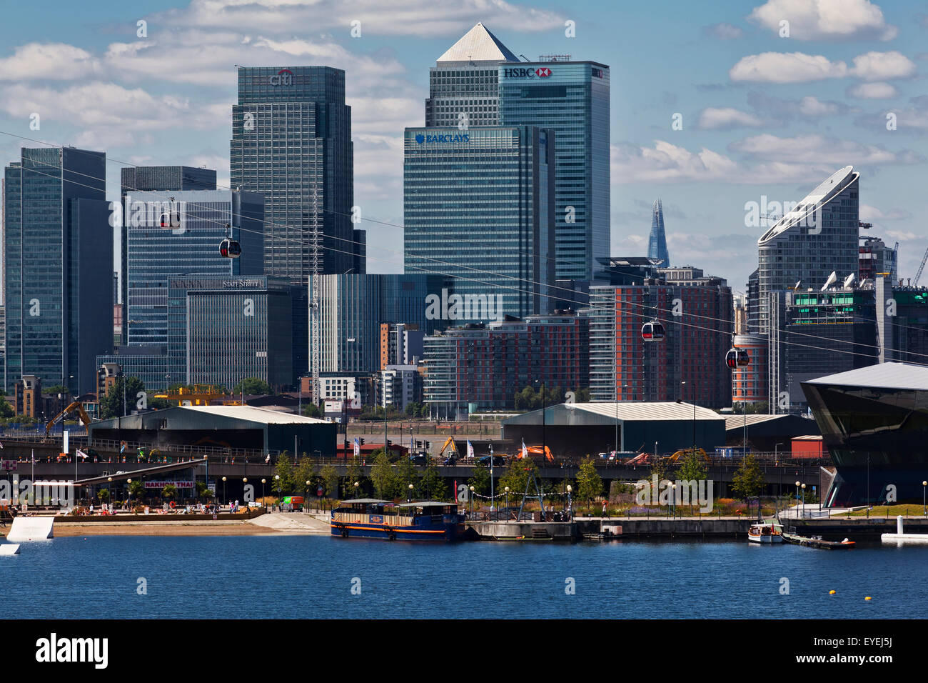 View of Canary Wharf from Royal Victoria Dock; London, England Stock ...