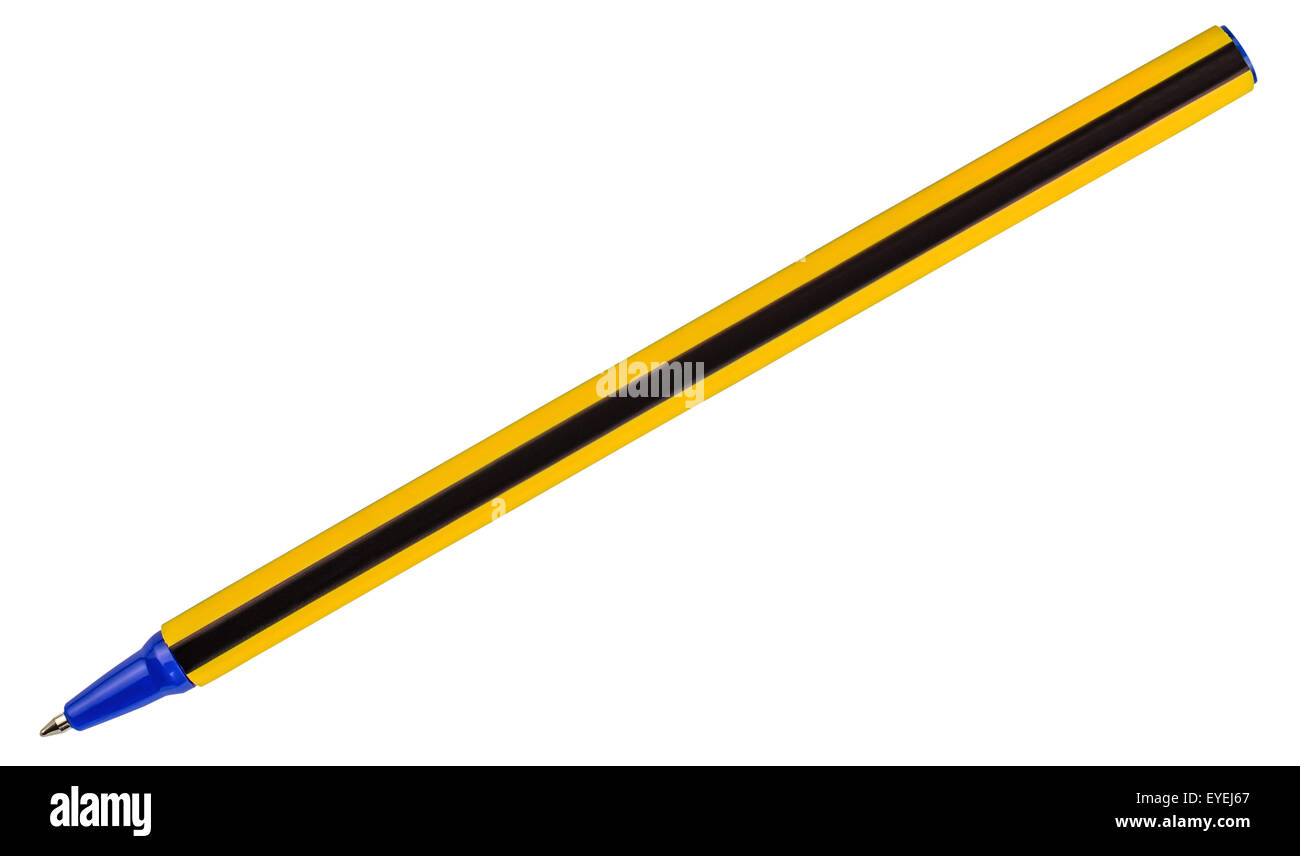 the black and yellow ballpoint pen isolated on white background Stock ...